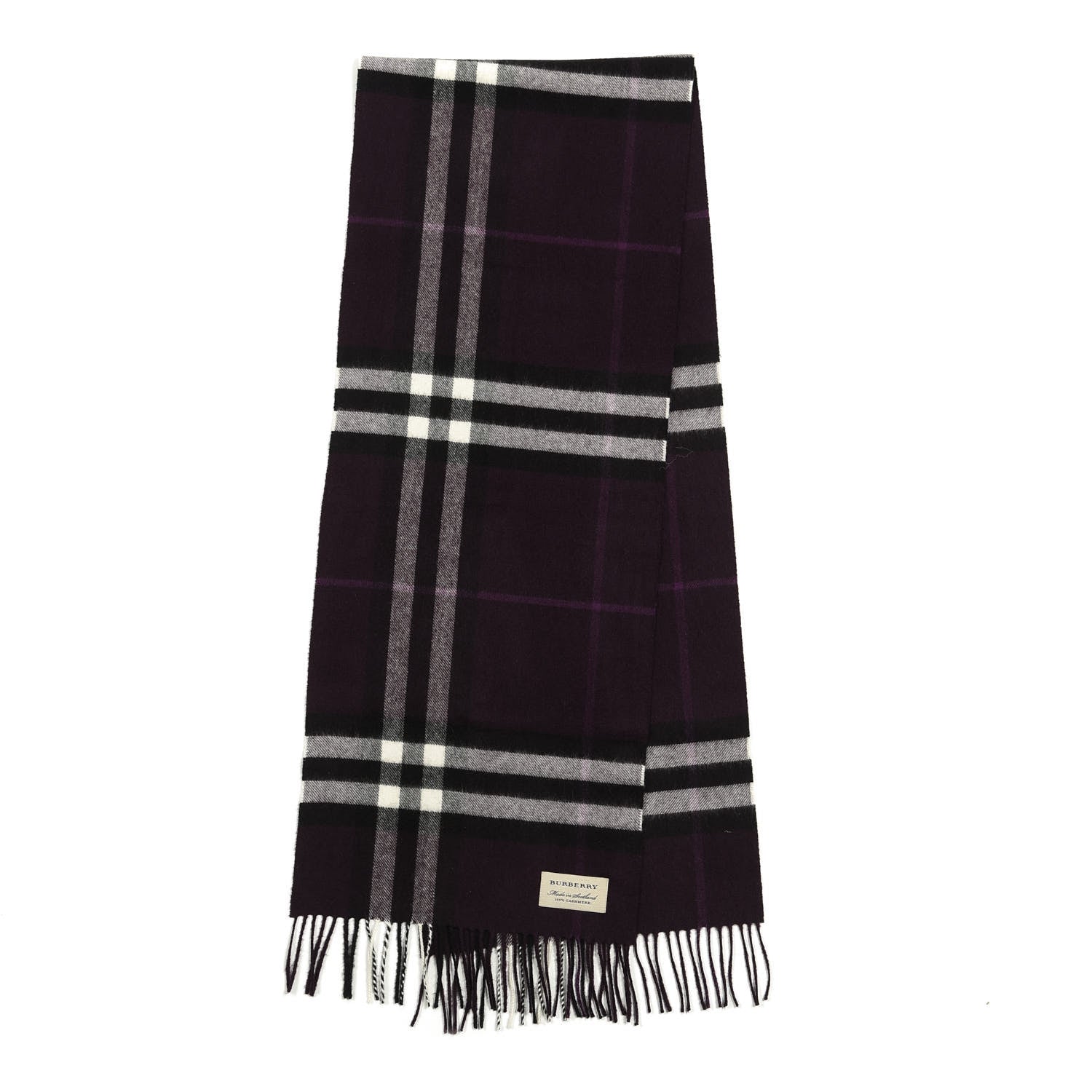 Burberry Cashmere Giant Check Fringe Scarf Purple 2 of 4