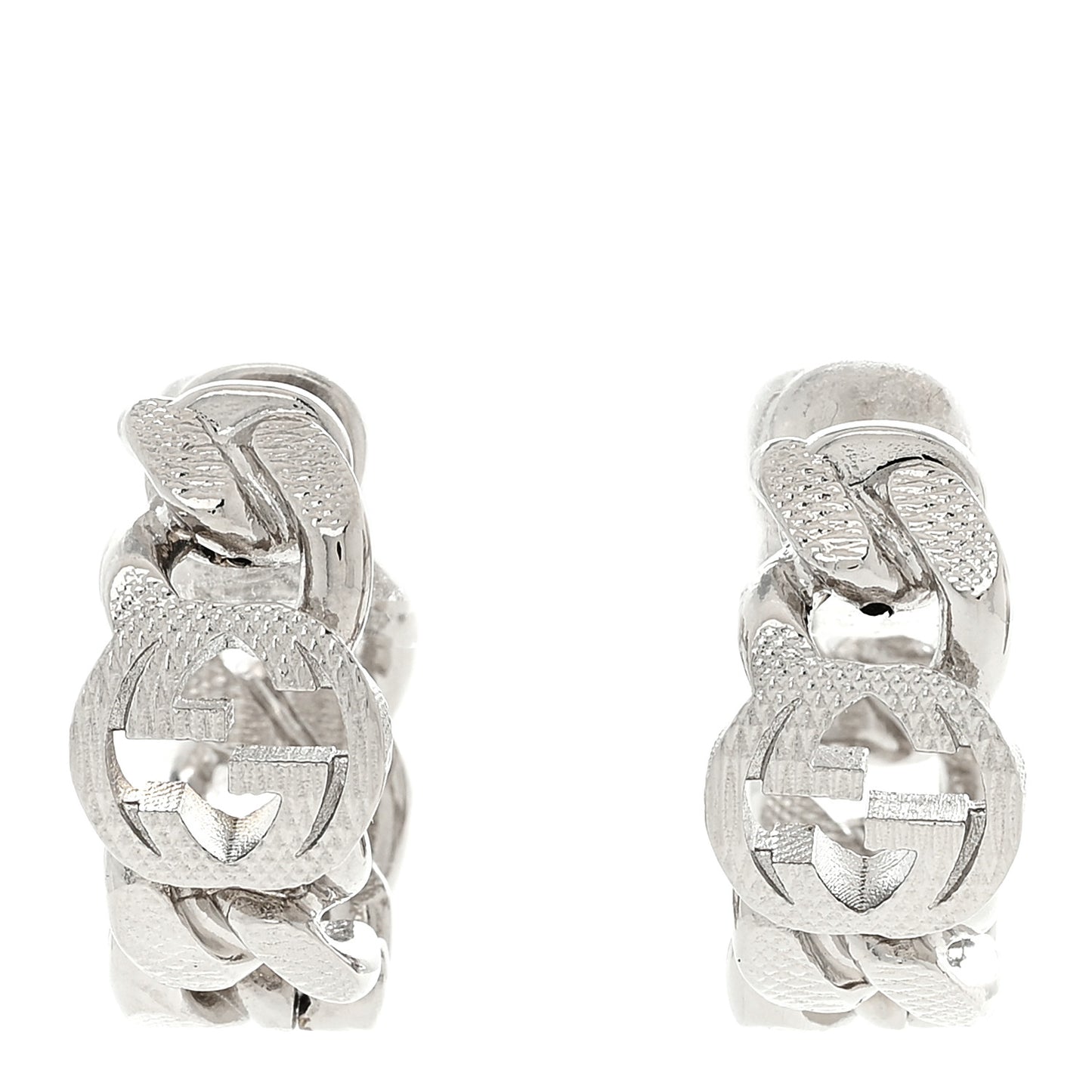 Metal Interlocking G Gourmette Chain Hoop Earrings Palladium