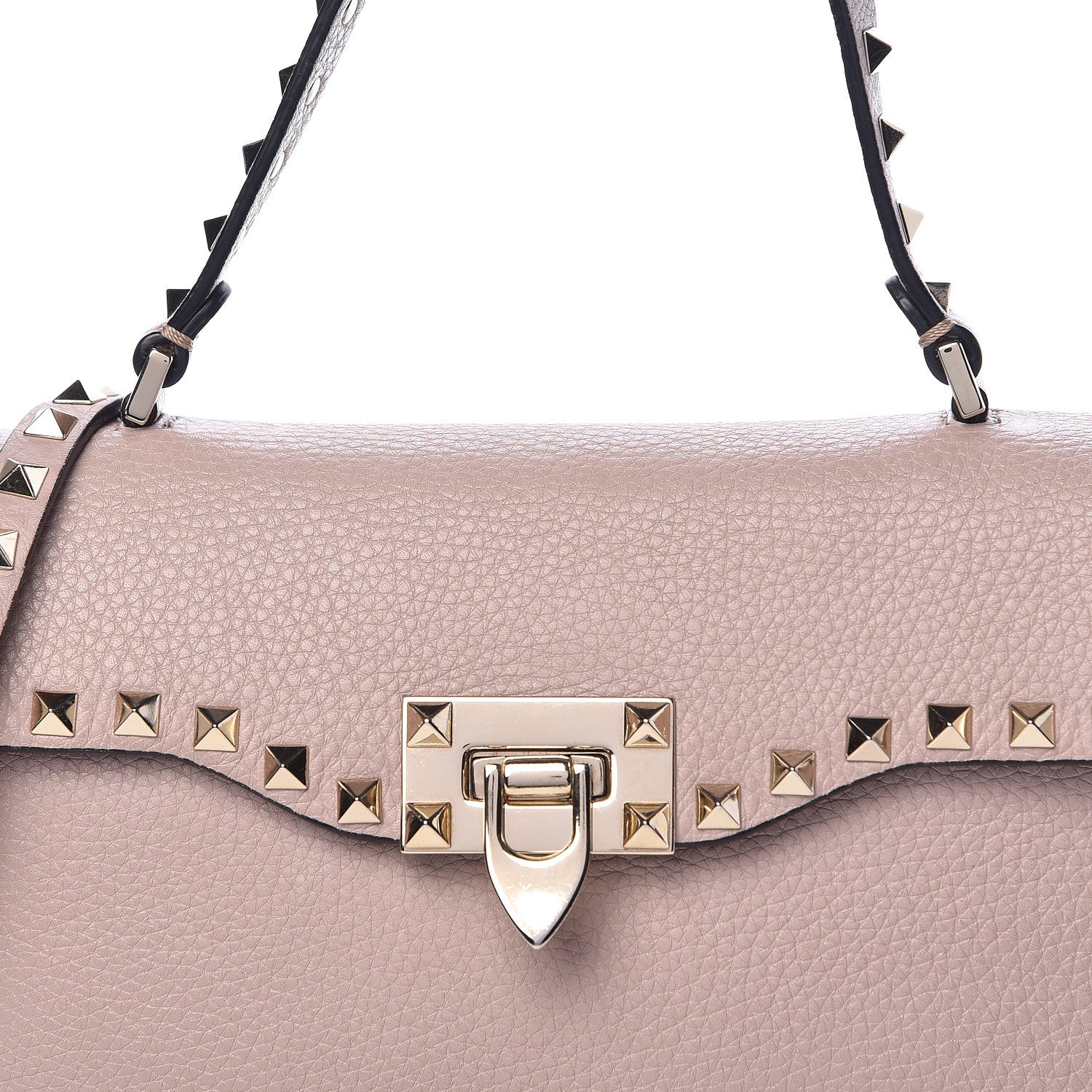 Valentino Garavani Pebbled Calfskin Small Rockstud Single Handle Flap Bag Poudre 19 of 21