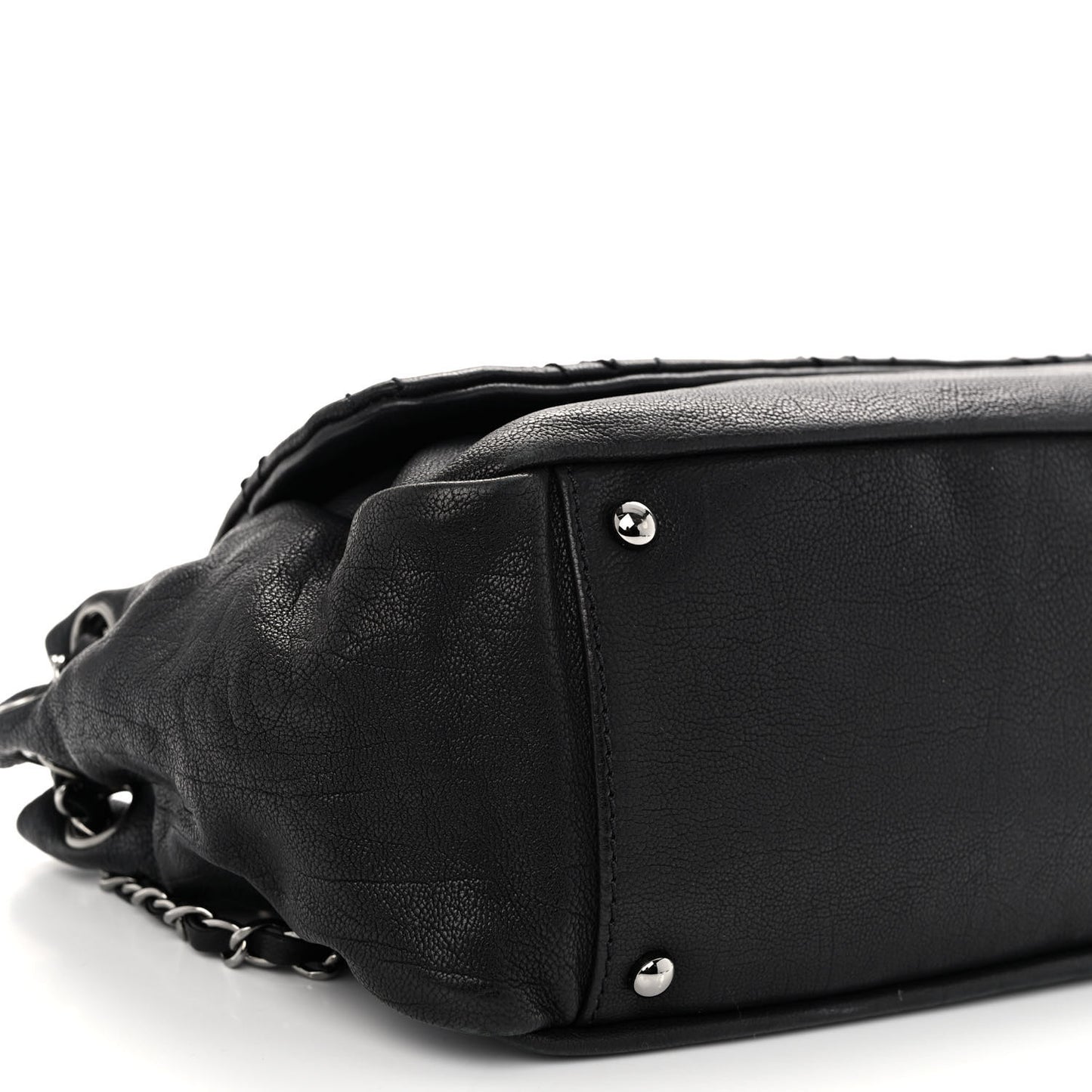 Calfskin Diamond Stitch Accordion Flap Black