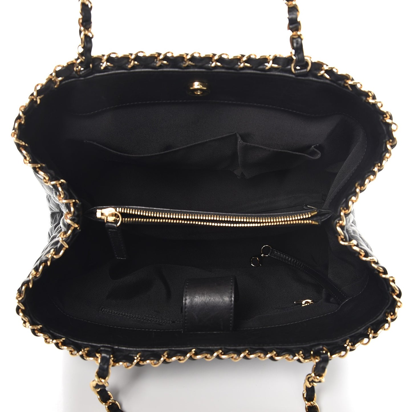 Calfskin Quilted Small Chain Me Tote Black