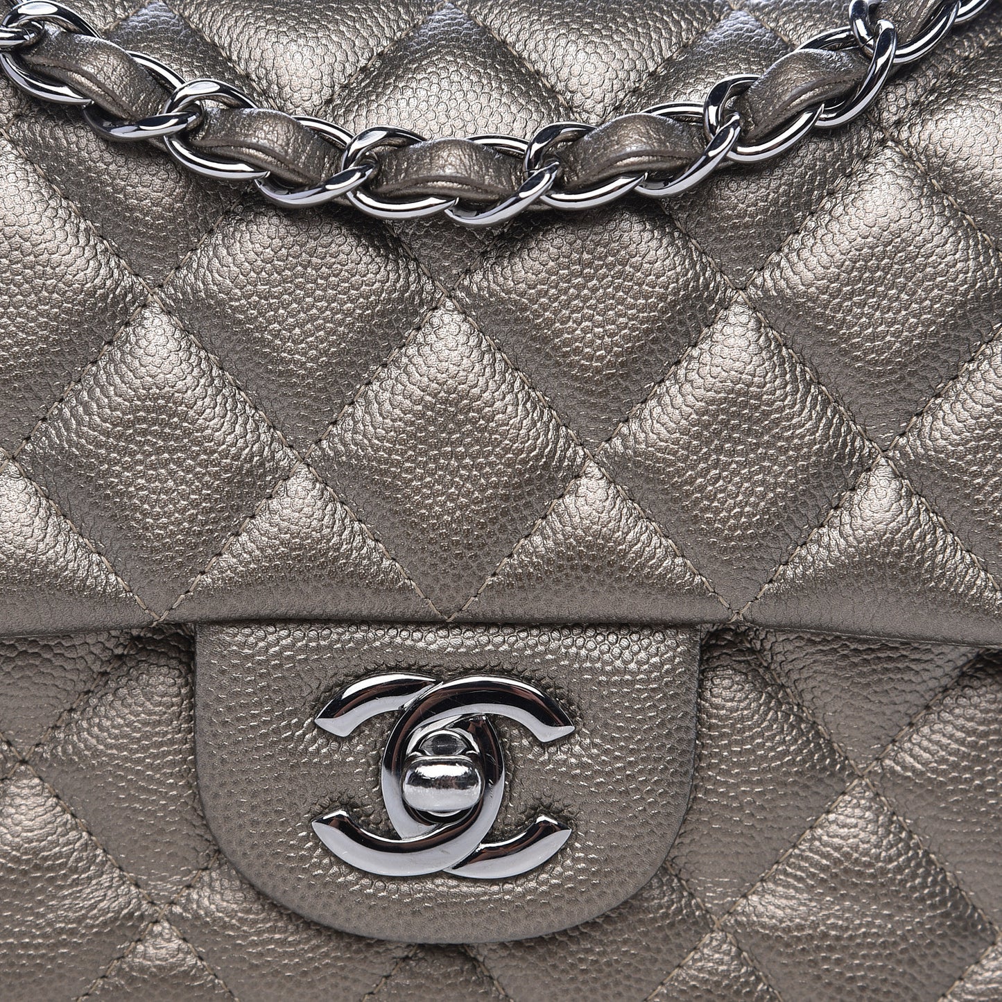 Metallic Caviar Quilted Mini Rectangular Flap Bronze