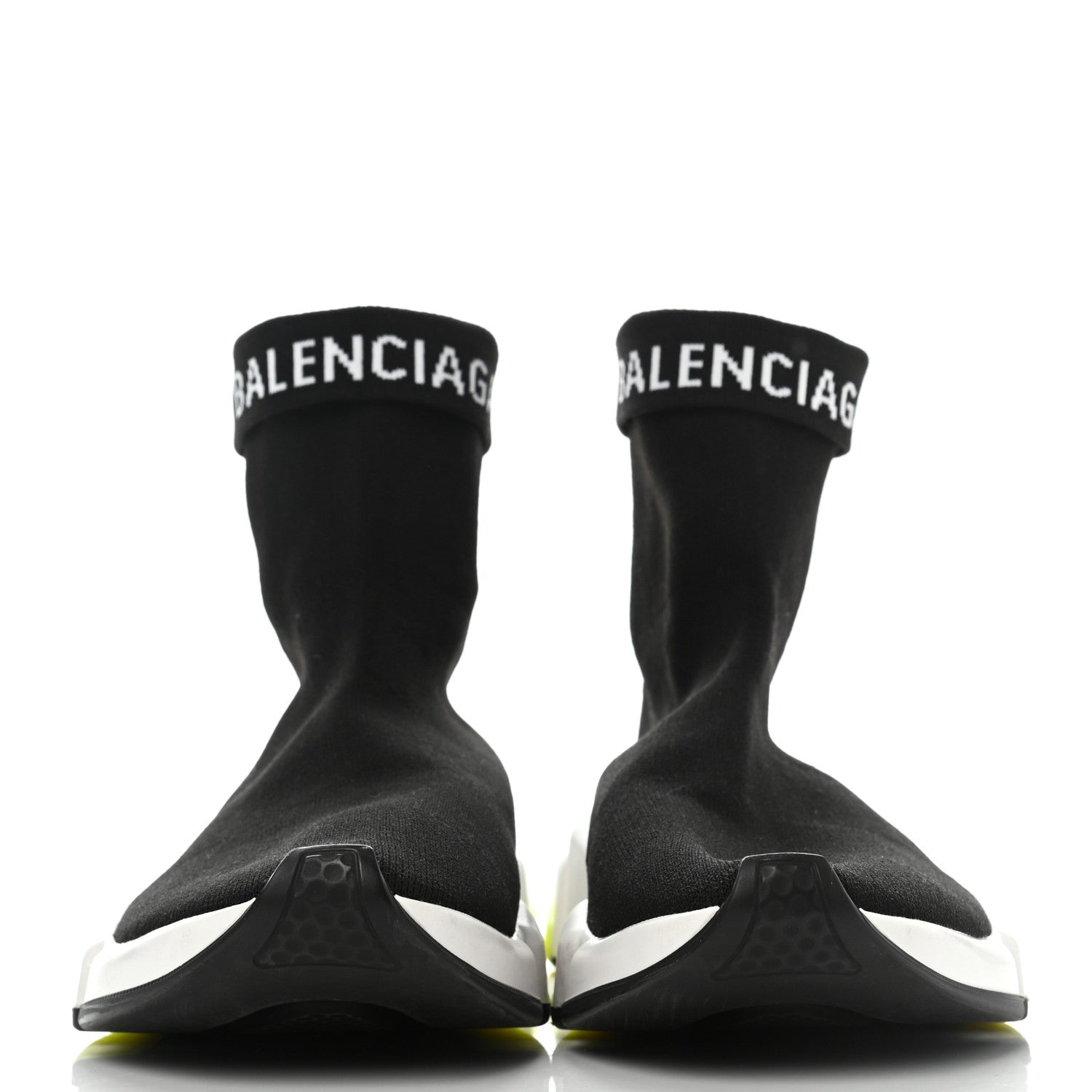 Balenciaga Neoprene Knit Mens Speed Cuffed Sneakers 40 Black White Yellow Fluo 2 of 10