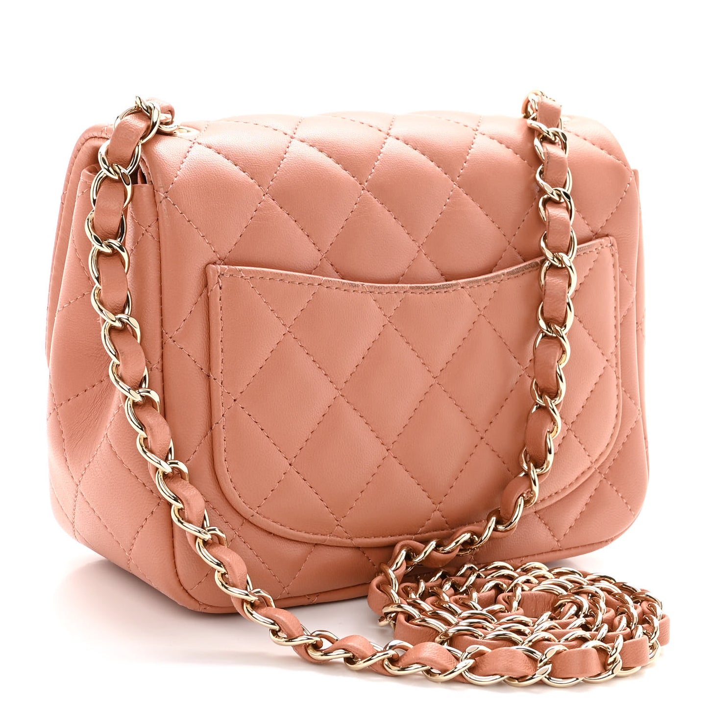 Lambskin Quilted Mini Square Flap Dark Beige