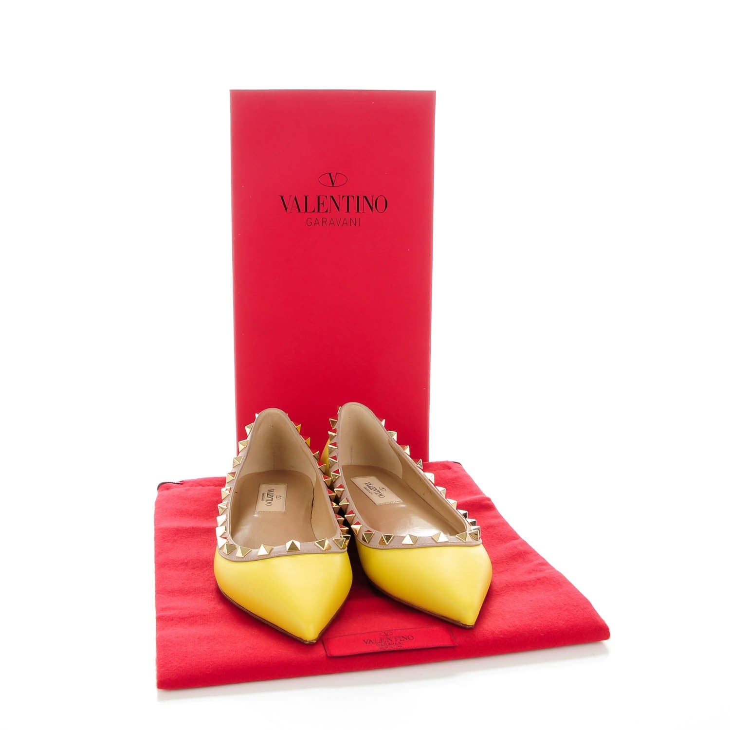 Valentino Garavani Calfskin Nappa Rockstud Ballerina Flats 36 Yellow Poudre 8 of 8