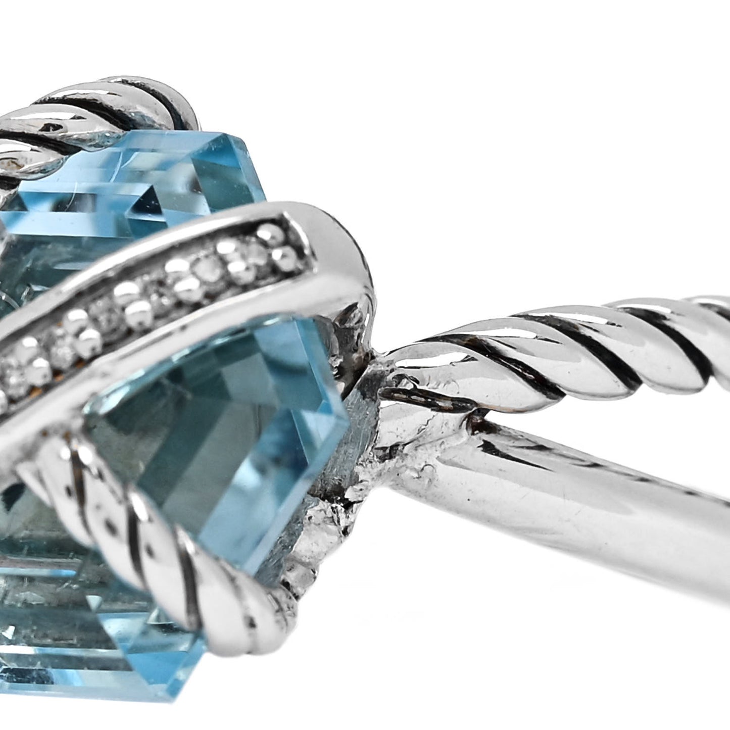 Sterling Silver Diamond Blue Topaz 10mm Cable Wrap Ring 48 4.5