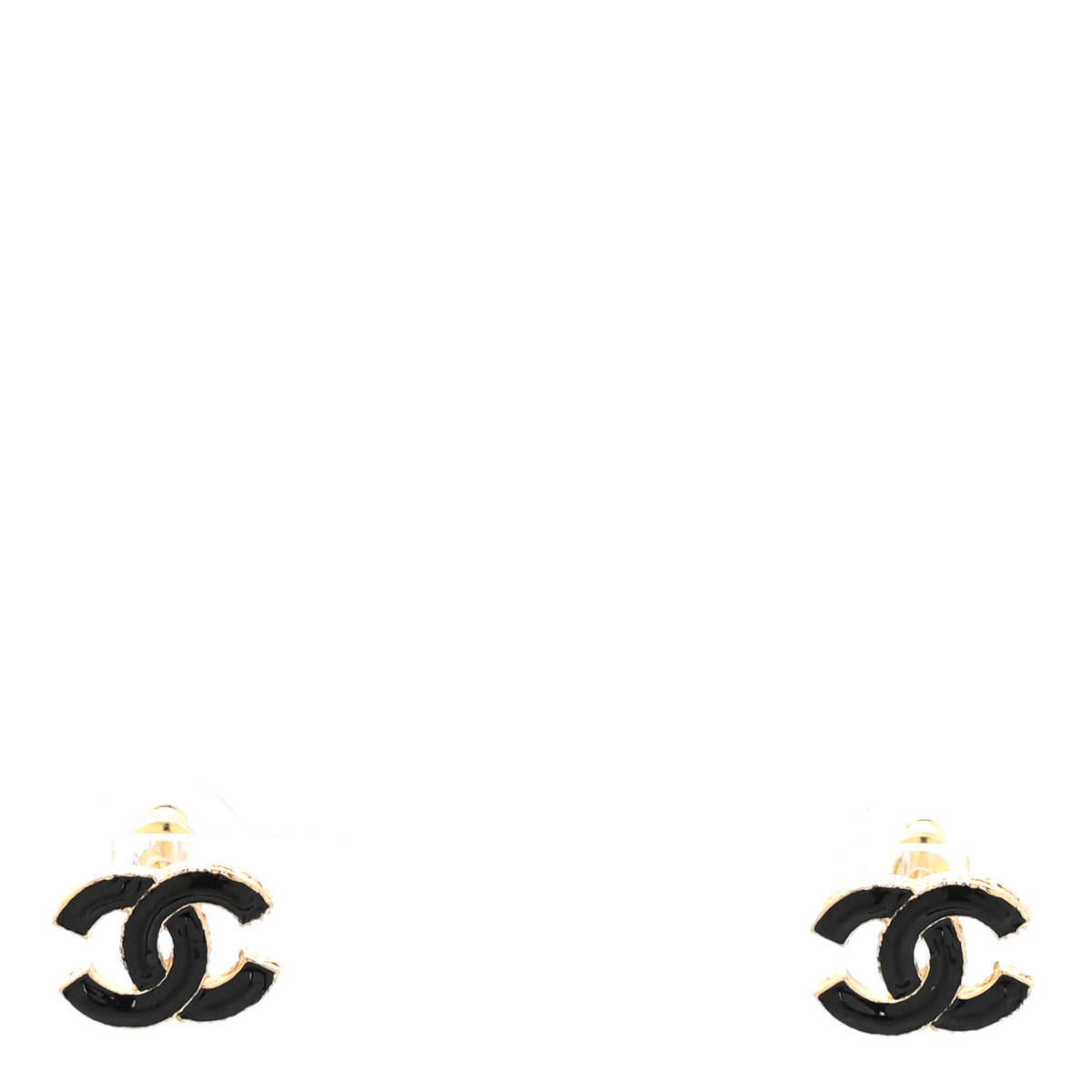 Metal Enamel CC Earrings Black Gold