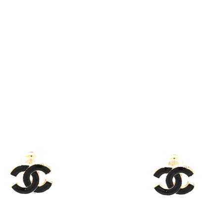 Chanel Metal Enamel CC Earrings Black Gold 1 of 4