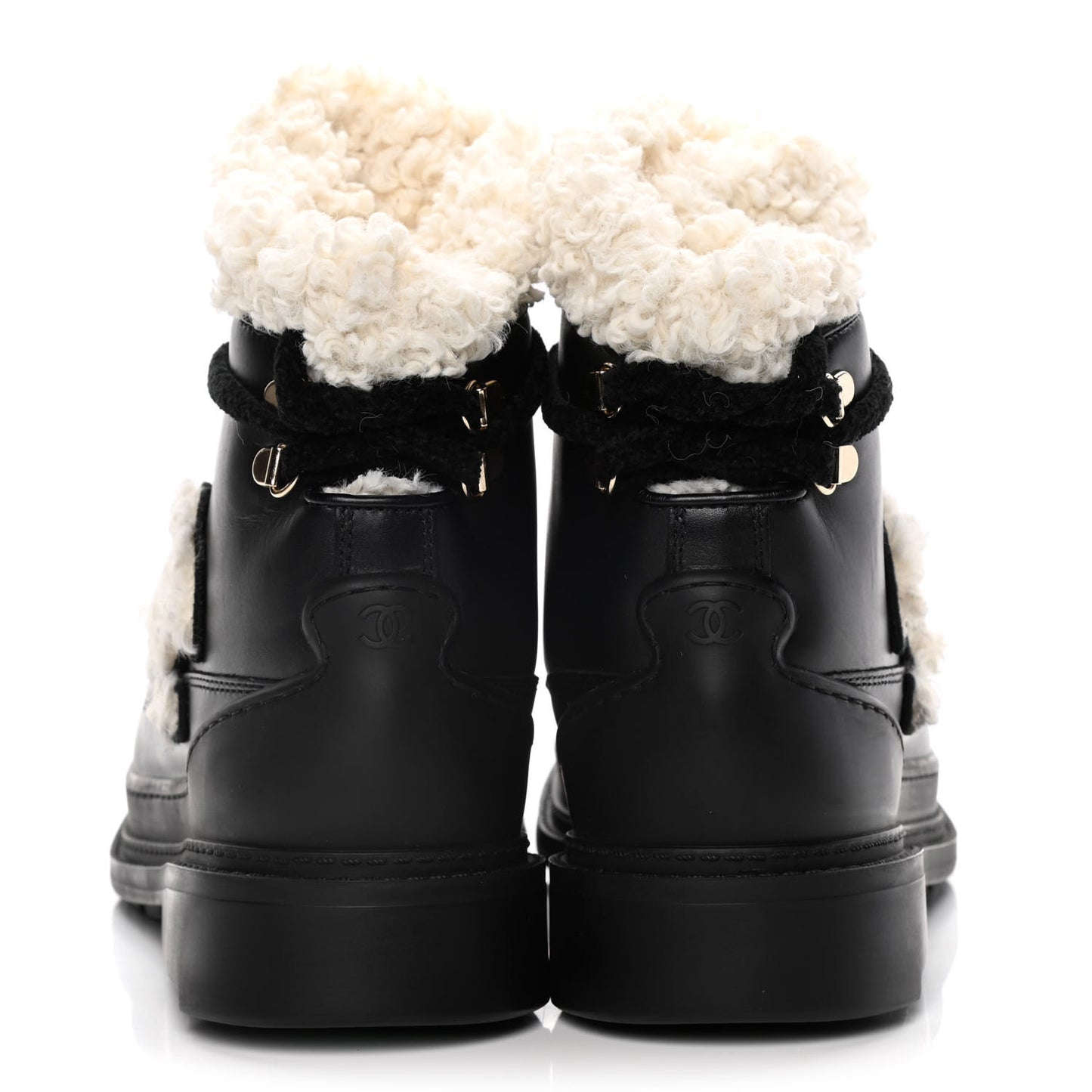 Calfskin Shearling CC Lace Up Boots 40.5 Black