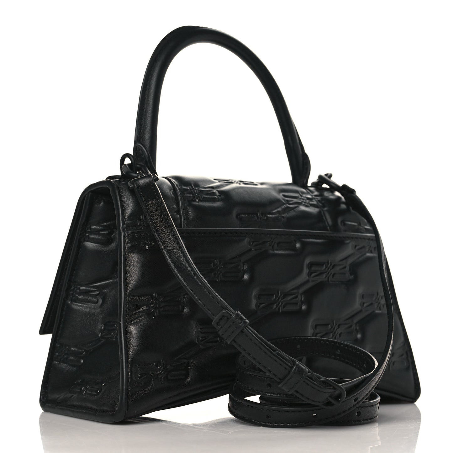 Nappa BB Monogram Embossed Small Hourglass Top Handle Bag Black