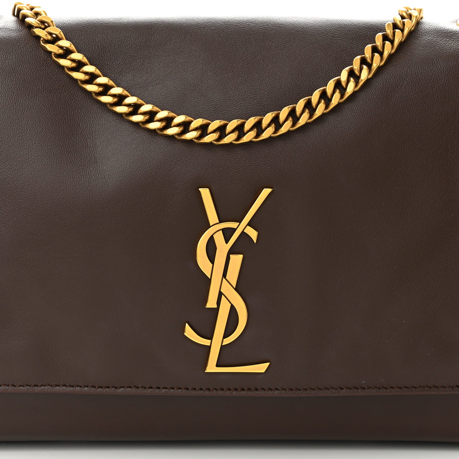 Saint Laurent Smooth Calfskin Suede Medium Reversible Monogram Kate Satchel Military Brown 8 of 10
