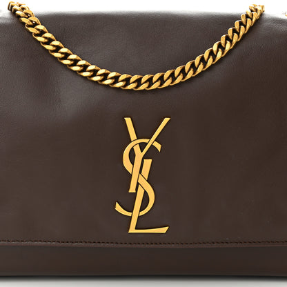 Saint Laurent Smooth Calfskin Suede Medium Reversible Monogram Kate Satchel Military Brown 8 of 10