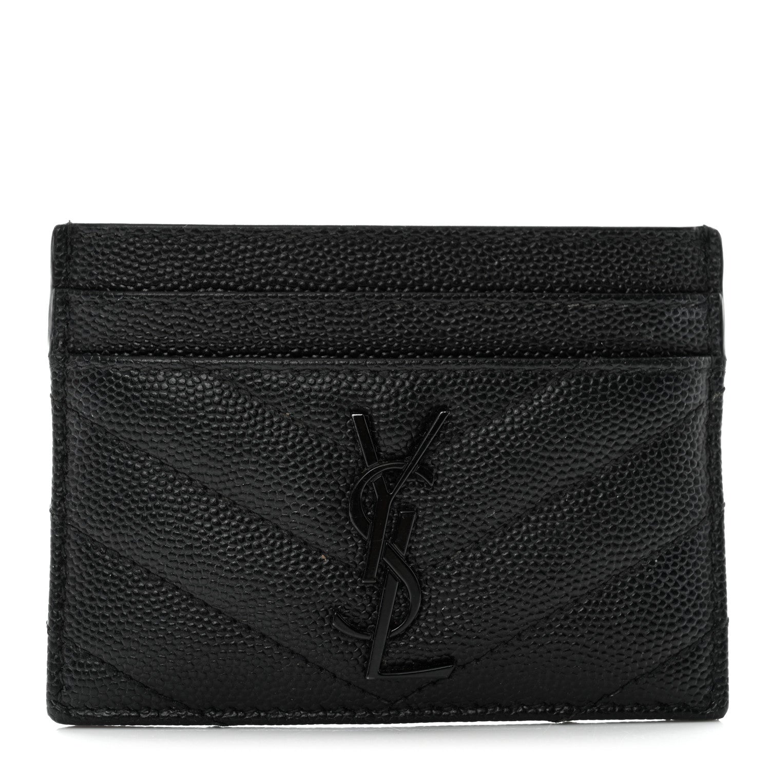 Saint Laurent Grain De Poudre Matelasse Chevron Credit Card Case Black 1 of 7