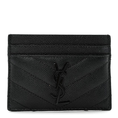 Saint Laurent Grain De Poudre Matelasse Chevron Credit Card Case Black 1 of 7