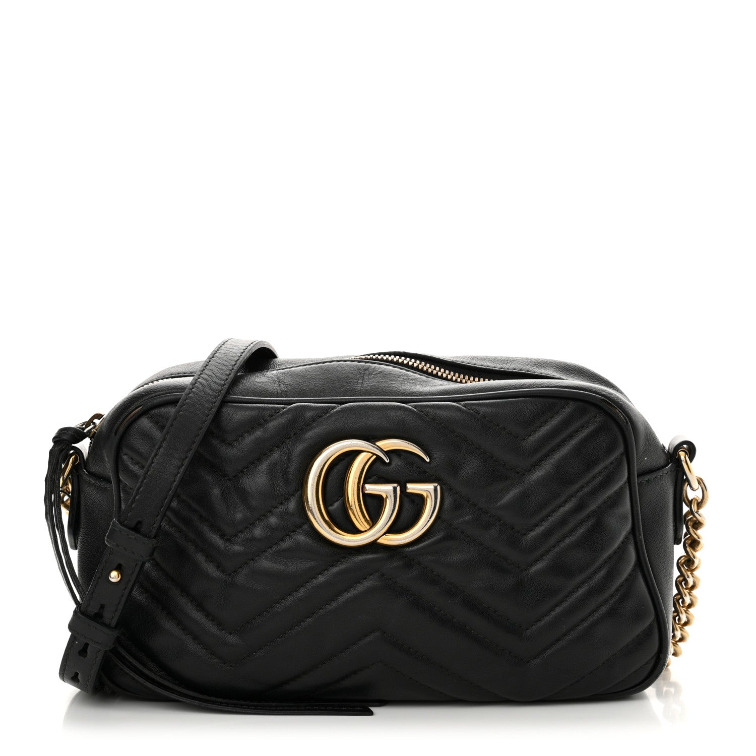 Gucci Calfskin Matelasse Small GG Marmont Chain Shoulder Bag Black 1 of 17
