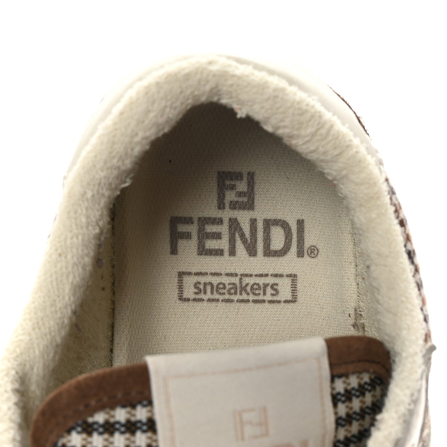 Calfskin Suede Houndstooth Fendi Match Low Top Sneakers 36 Cream Brown