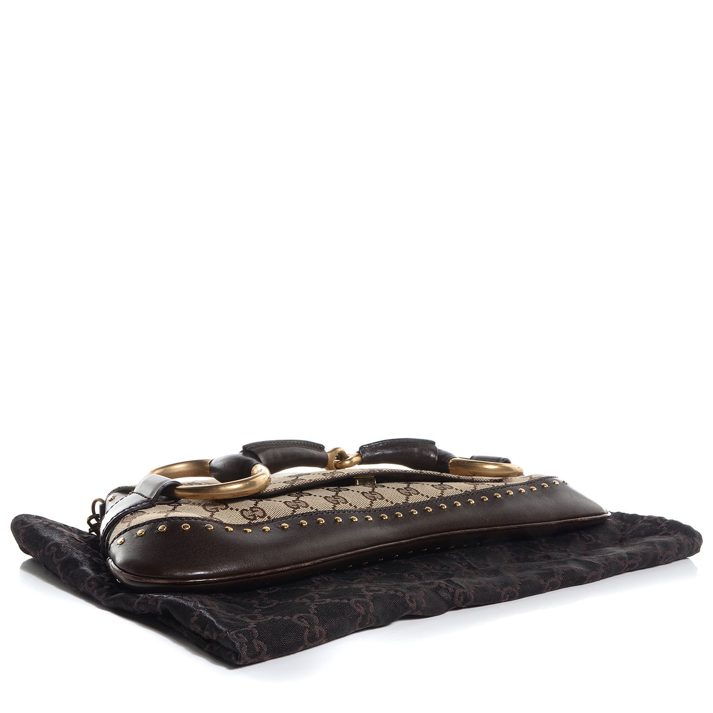 Monogram Studded Large Horsebit Clutch Dark Brown
