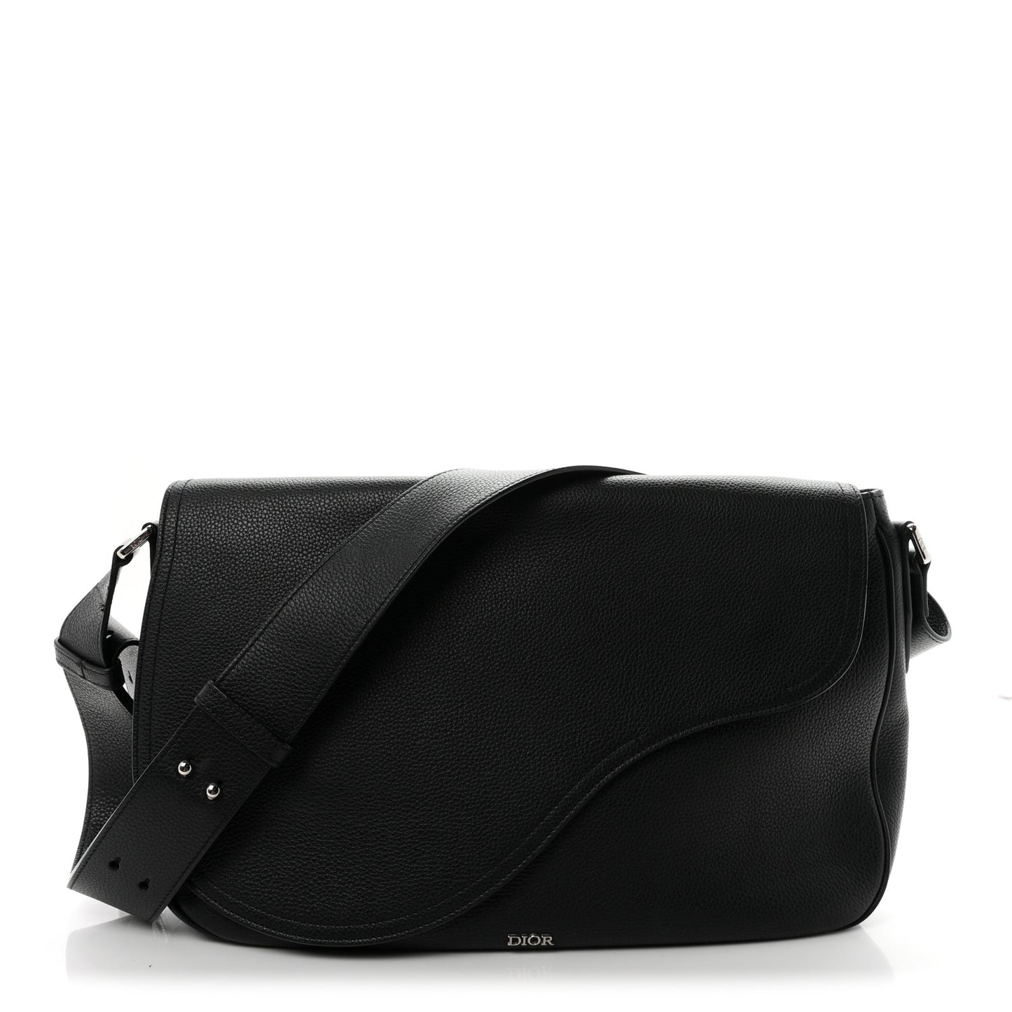 Grained Calfskin Saddle Messenger Bag Black
