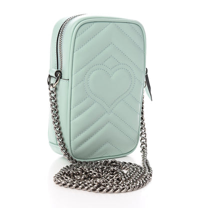 Gucci Calfskin Matelasse Mini GG Marmont Crossbody Bag Water Green 3 of 11