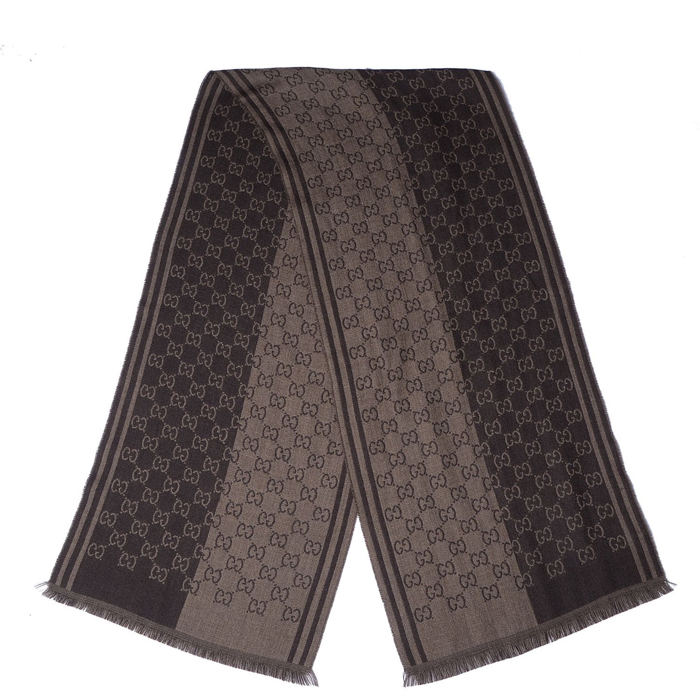 Monogram Wool Fringe Scarf Brown