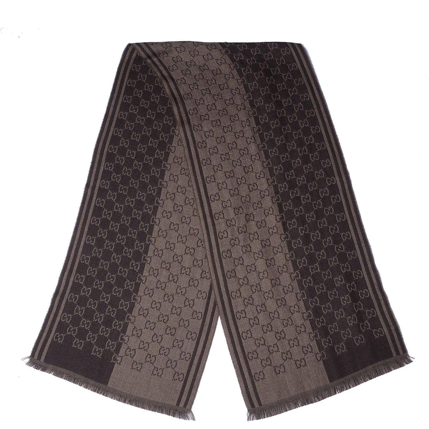 Gucci Monogram Wool Fringe Scarf Brown 3 of 7