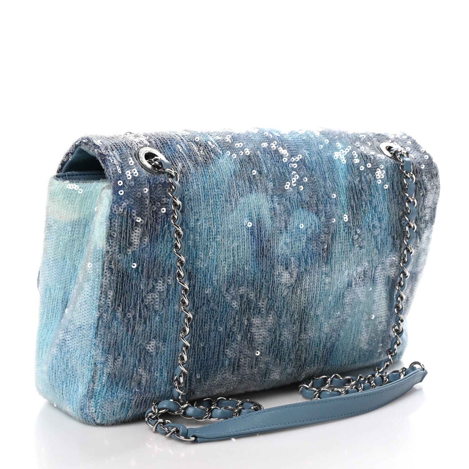 Chanel Sequin Large Waterfall Flap Light Blue 3 of 10