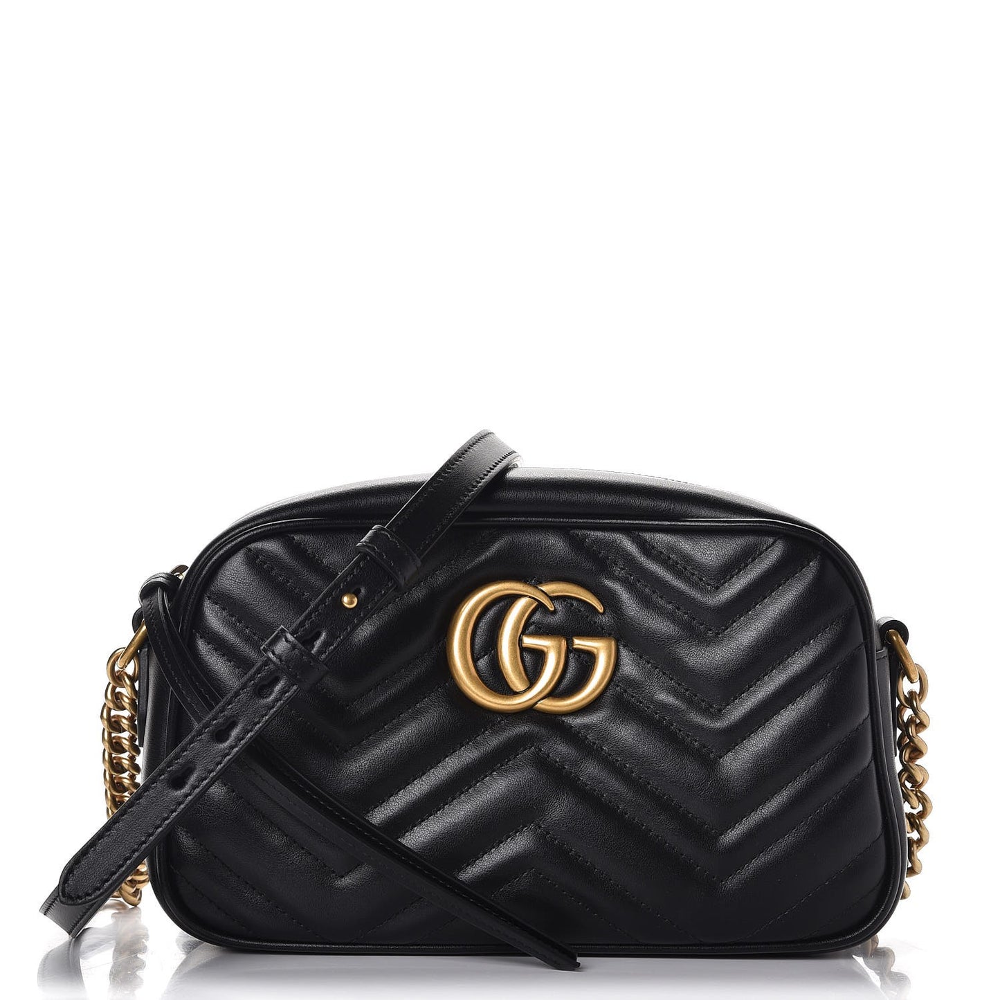 Calfskin Matelasse Small GG Marmont Chain Shoulder Bag Black
