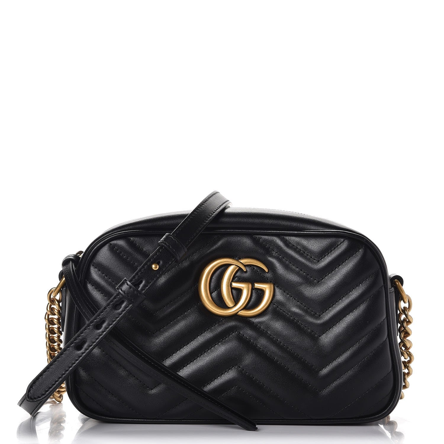 Gucci Calfskin Matelasse Small GG Marmont Chain Shoulder Bag Black 1 of 9