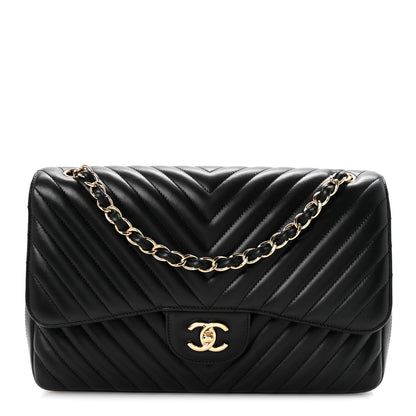 Chanel Lambskin Chevron Quilted Jumbo Double Flap Black 1 of 11