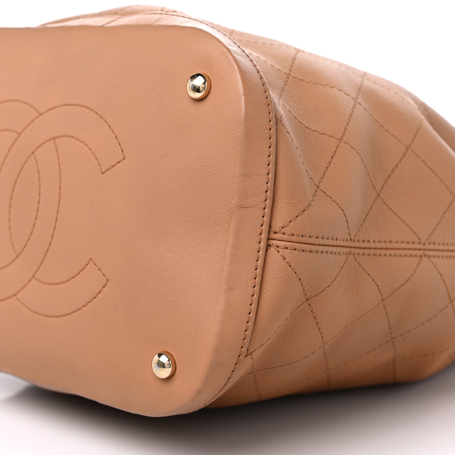 Chanel Calfskin Stitched Chain Top Handle Bucket Bag Light Brown 9 of 12