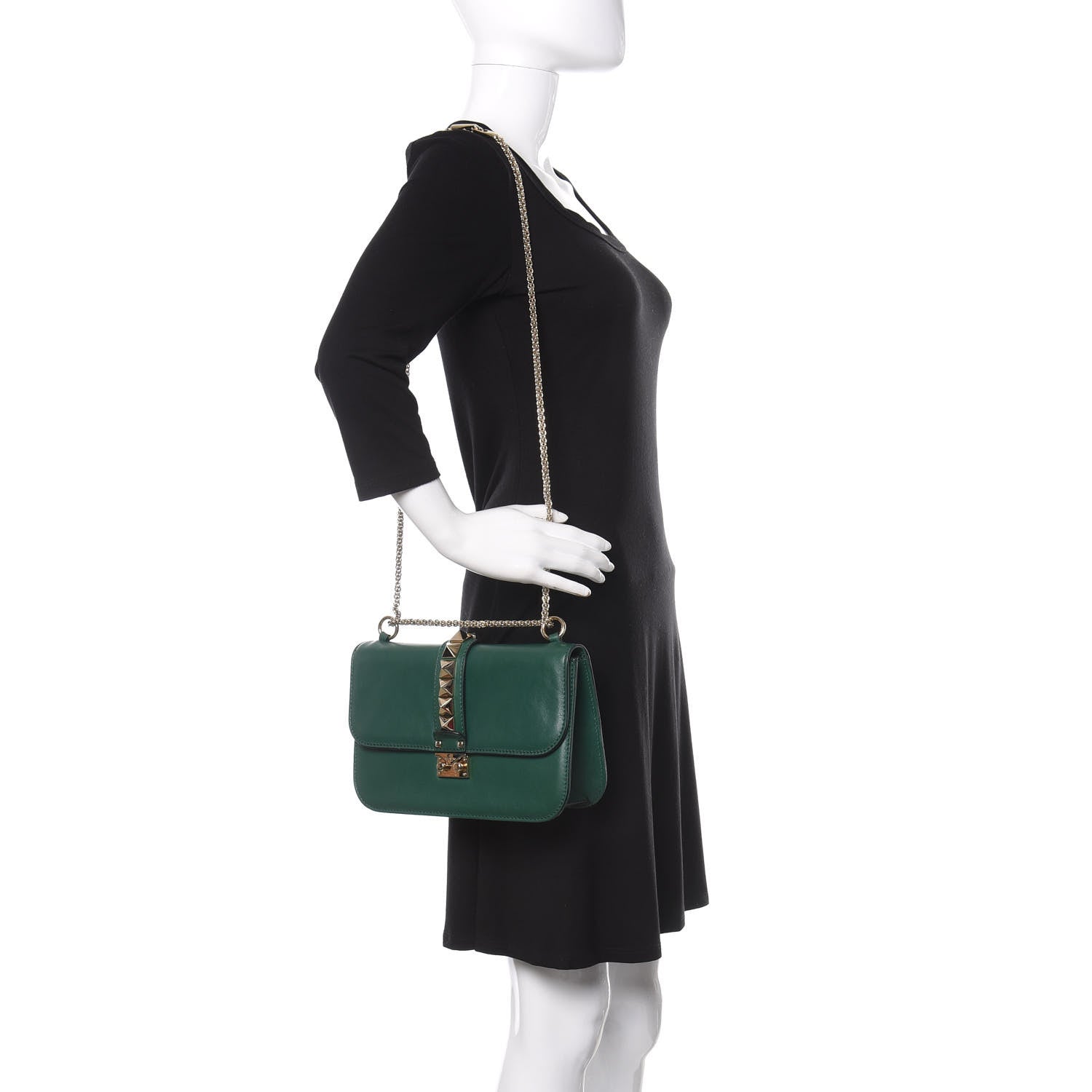Valentino Garavani Vitello Medium Glam Lock Rockstud Flap Smeraldo 2 of 10