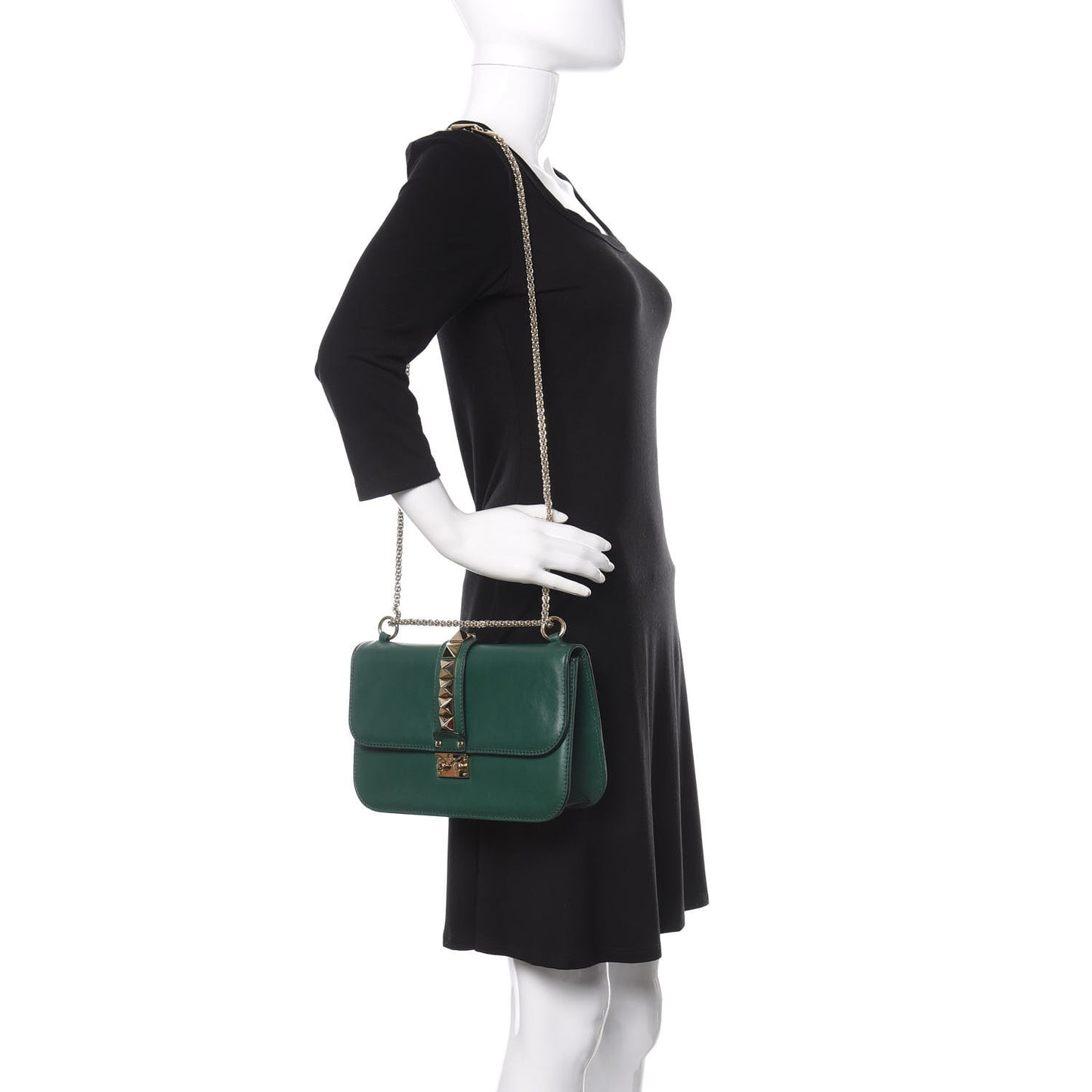Vitello Medium Glam Lock Rockstud Flap Smeraldo