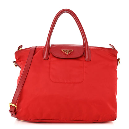 Prada Tessuto Nylon Saffiano Tote Rosso 1 of 12