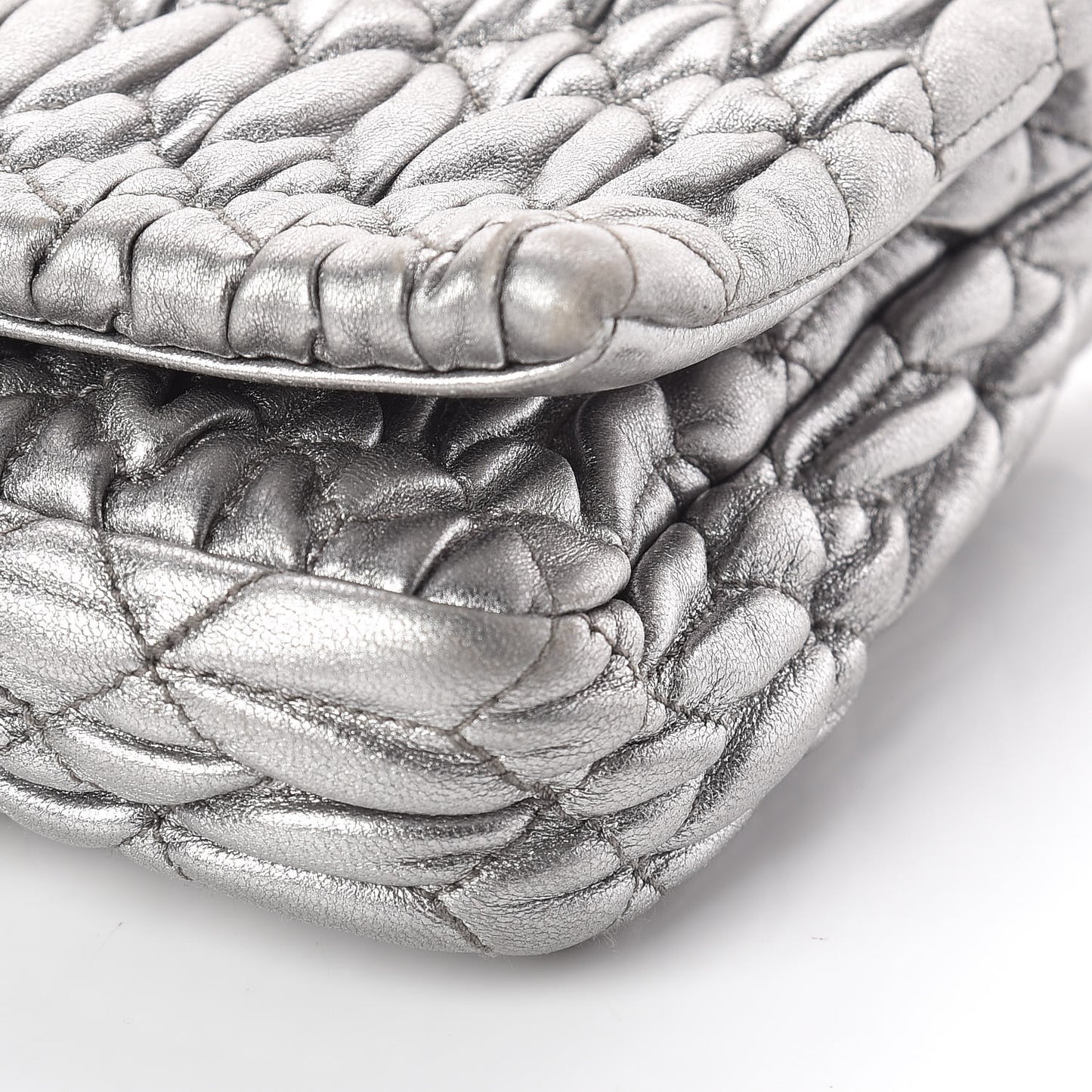 Metallic Nappa Matelasse Crystal Flap Clutch Cromo