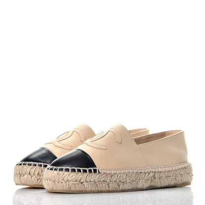 Chanel Lambskin CC Espadrilles 36 Beige Black 3 of 9