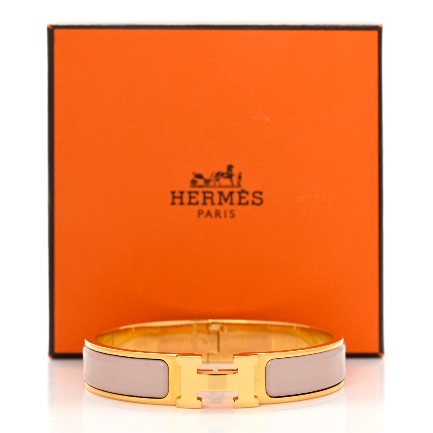 Enamel Narrow Clic Clac H Bracelet PM Rose Poudre