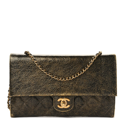 Chanel Cracked Metallic Calfskin Quilted Zip Away Chain Clutch Gold 1 of 10