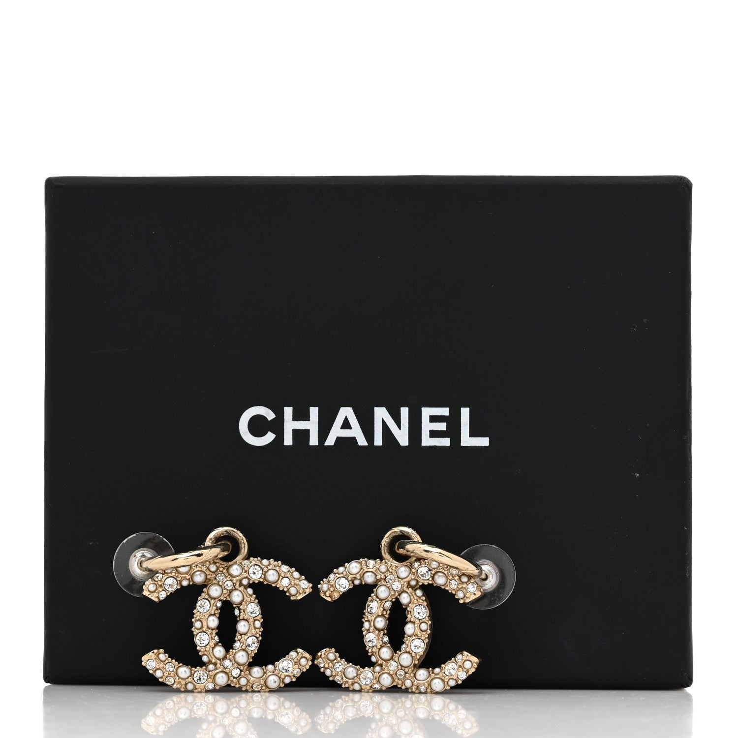 Chanel Crystal Pearls CC Drop Earrings Light Gold 5 of 5