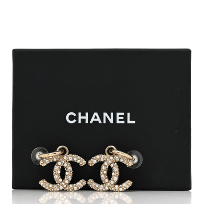 Chanel Crystal Pearls CC Drop Earrings Light Gold 5 of 5