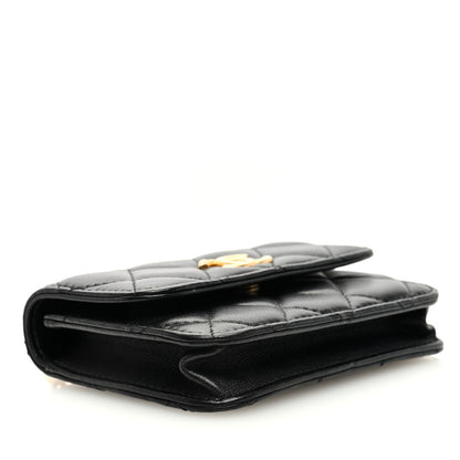 Chanel Lambskin Quilted Sweet Camellia Clutch With Chain Black 4 of 10