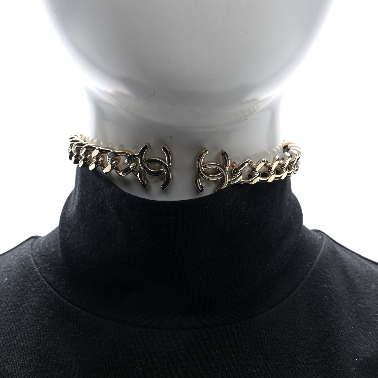Chanel Metal CC Chain Link Choker Necklace M Gold 2 of 5
