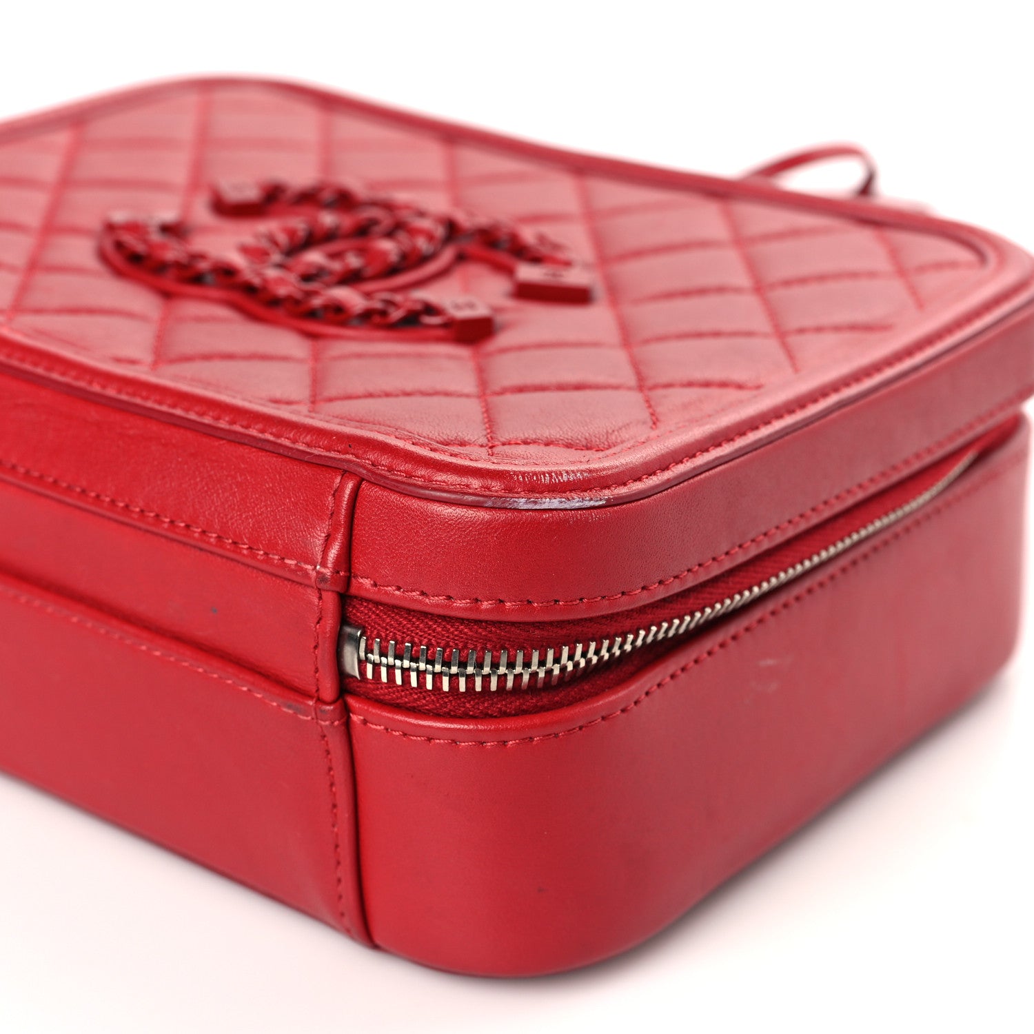 Chanel Lambskin Quilted Medium CC Filigree Vanity Case Dark Red 9 of 13
