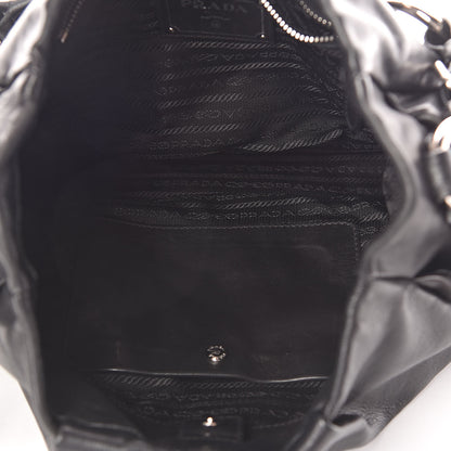 Prada Soft Calfskin Pleated Hobo Black 5 of 9