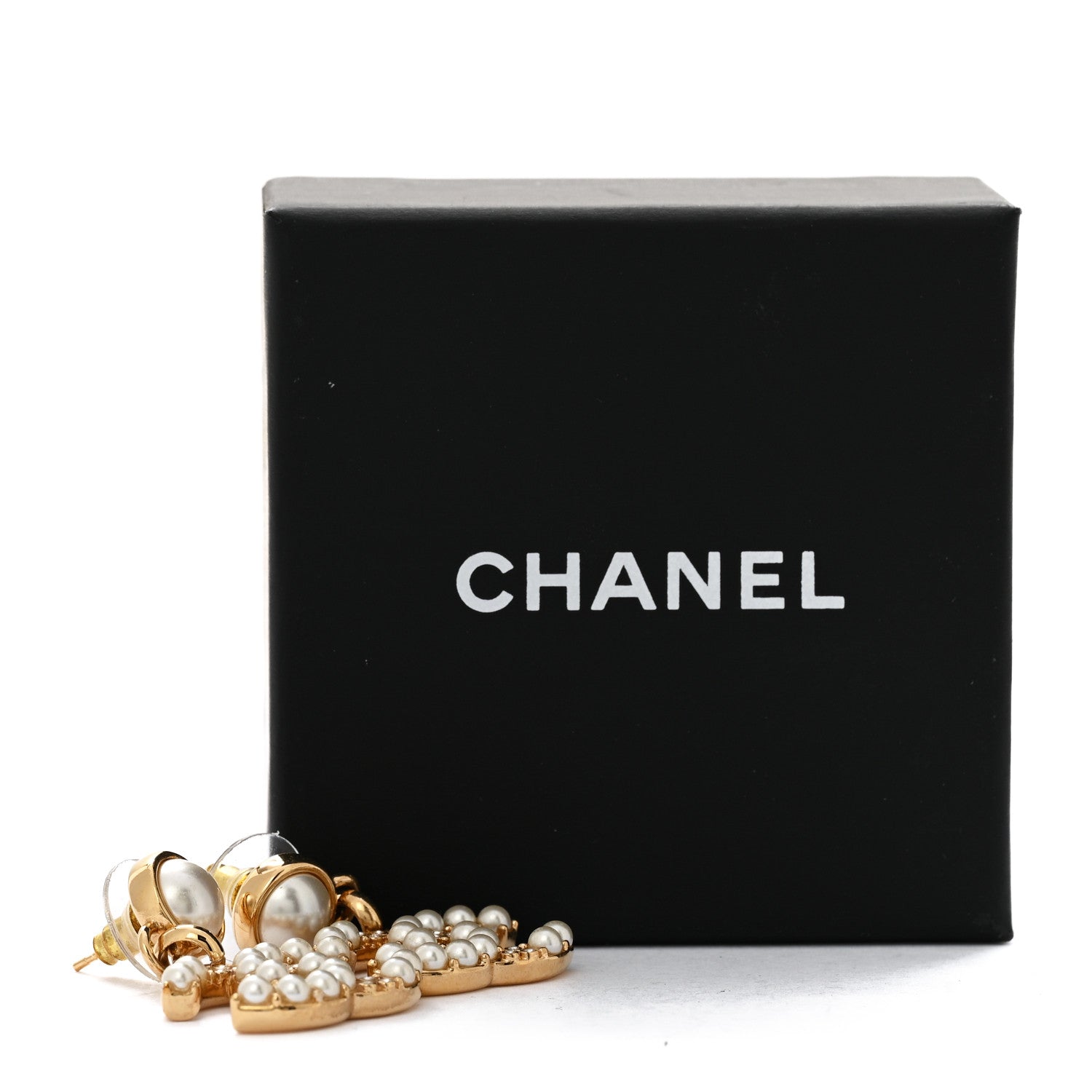 Chanel Pearl Crystal CC Drop Earrings Gold 5 of 5