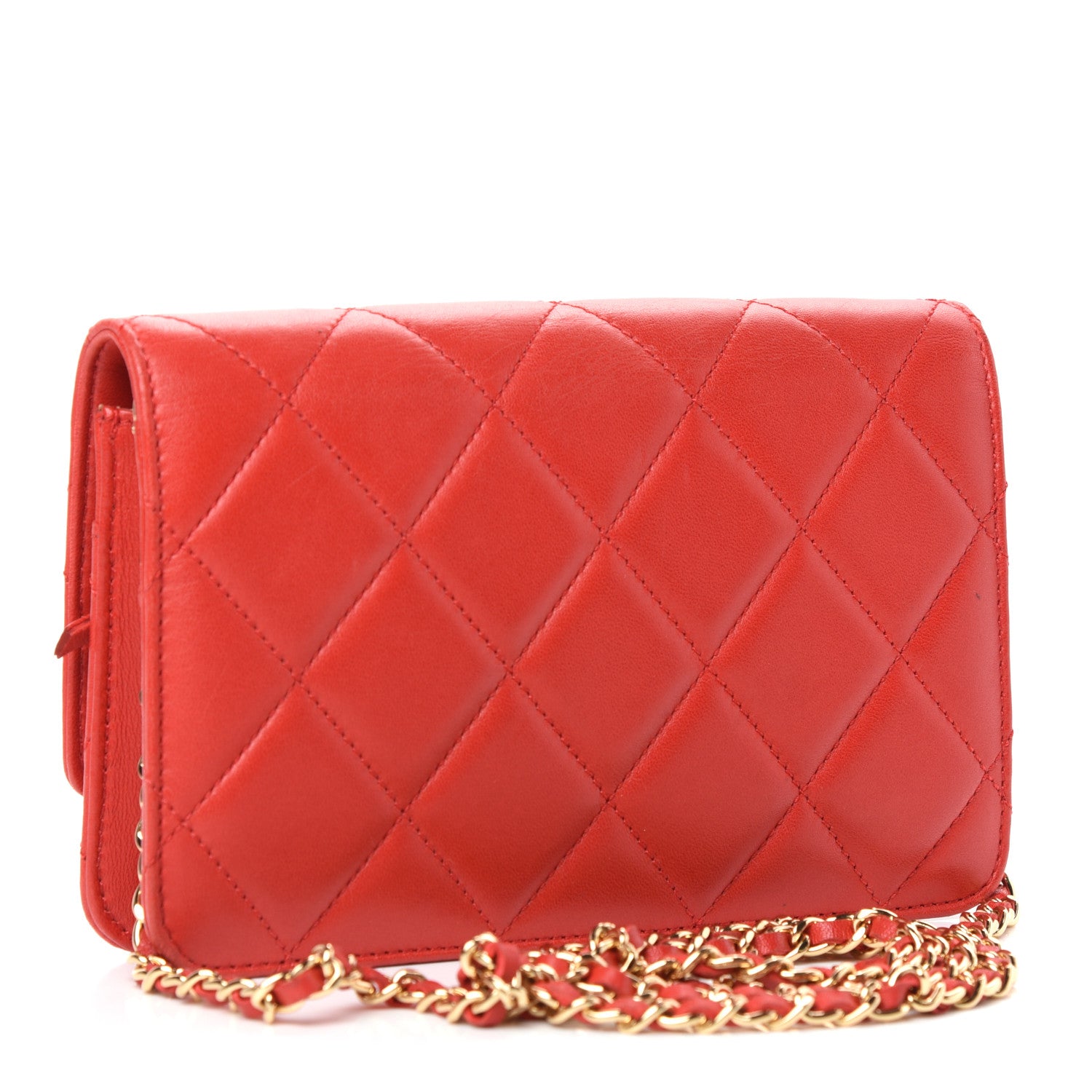 Chanel Lambskin Quilted Golden Class Wallet on Chain WOC Red 3 of 10