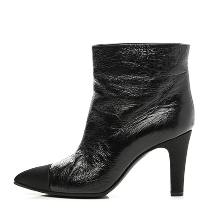 Chanel Satin Grosgrain Cap Toe Ruffle Boots 37.5 Black 38 Black 1 of 9