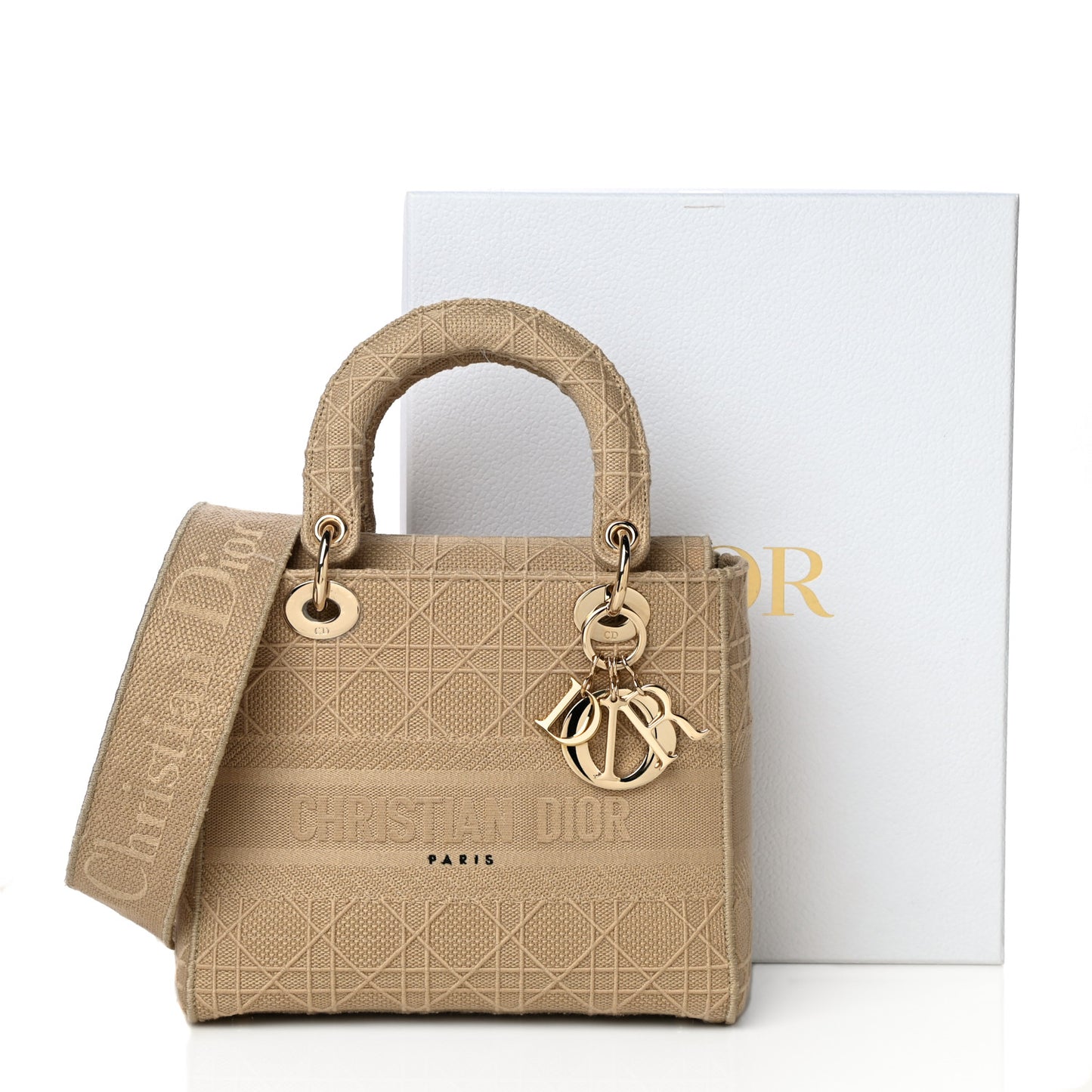 Canvas Embroidered Medium Lady D-Lite Beige