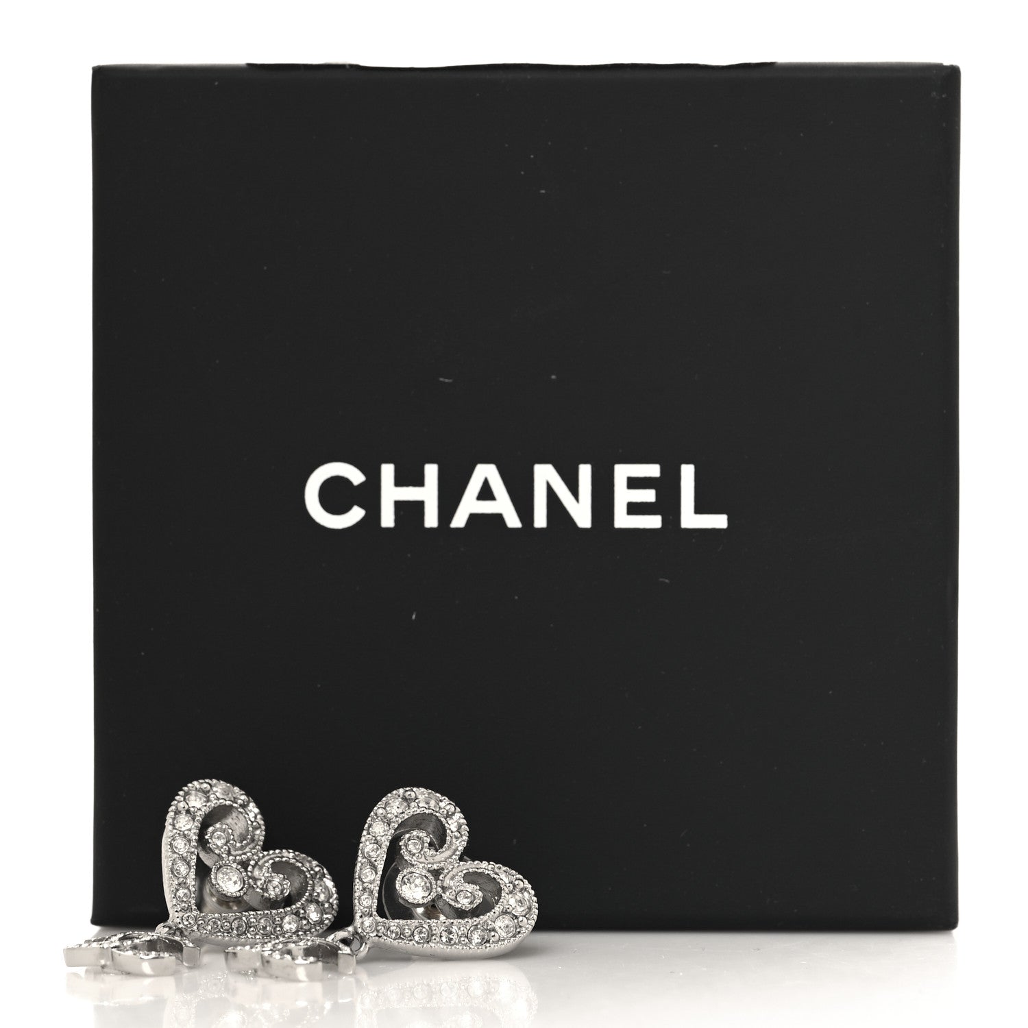 Chanel Crystal CC Heart Drop Earrings Silver 5 of 5