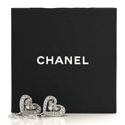 Chanel Crystal CC Heart Drop Earrings Silver 5 of 5