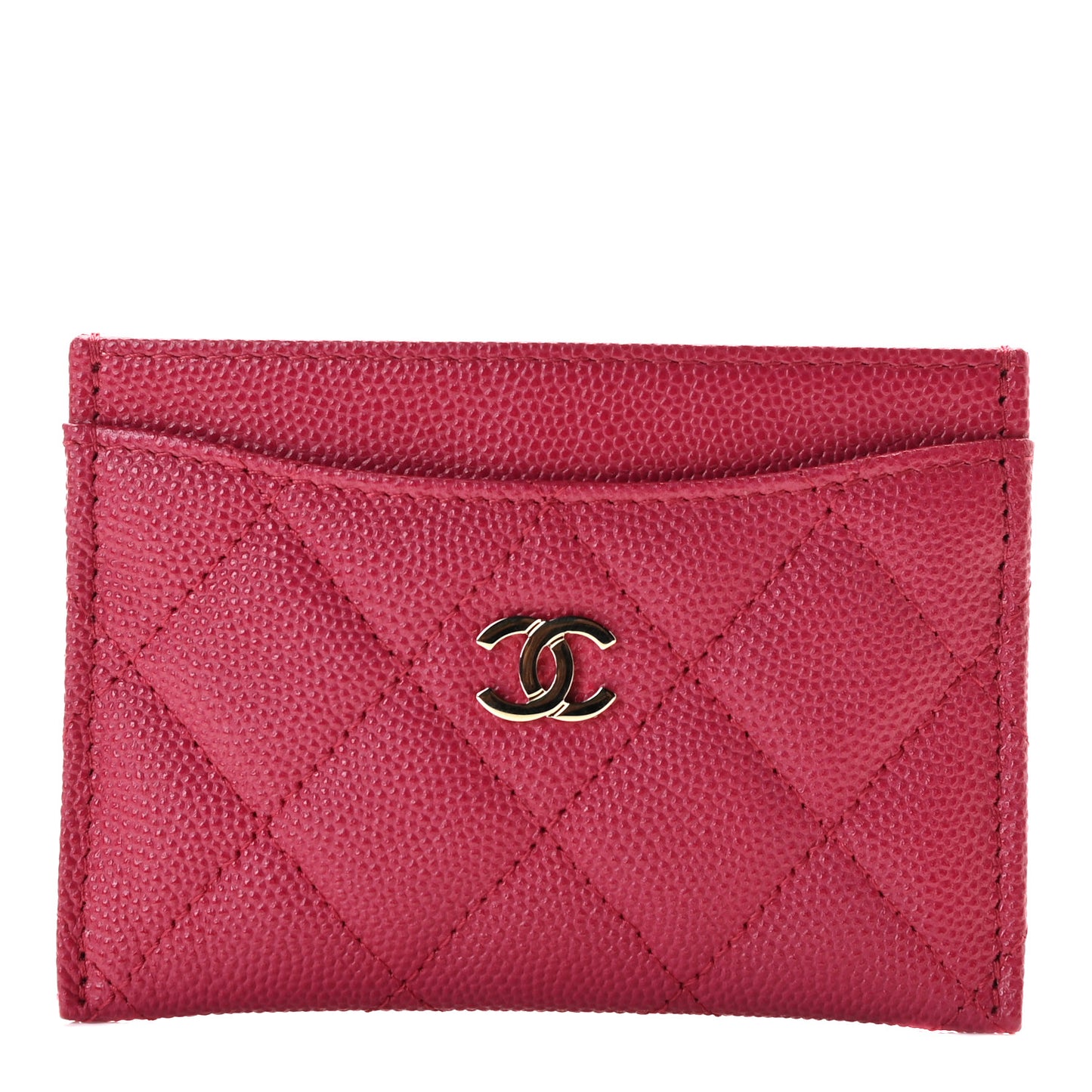 Caviar Quilted Card Holder Dark Pink